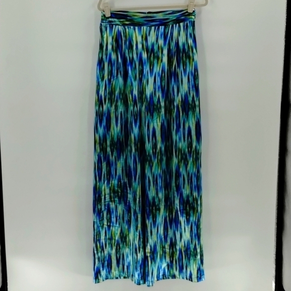 Fashion Nova Enza satin wide leg pant size large blue green combo zip back - Picture 1 of 8